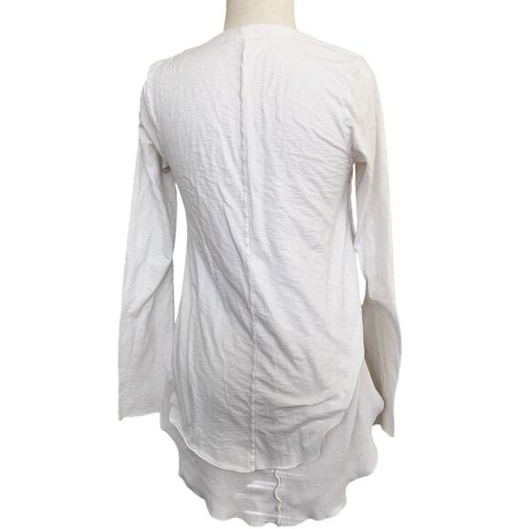 Peyton Jensen Blouse Top White 100 % Cotton Layered Hem Long Sleeve Round Neck M - Picture 3 of 5